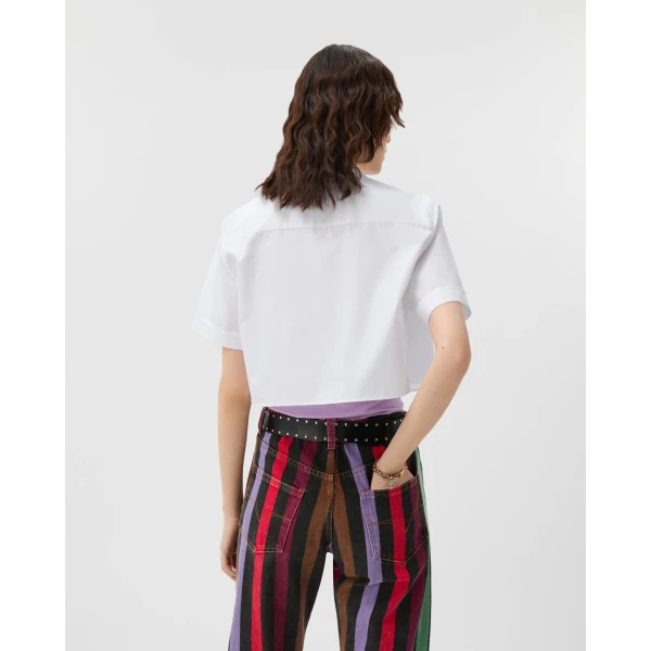 Versace Cotton-Poplin Crop Shirt in White, view 3 | Shirts