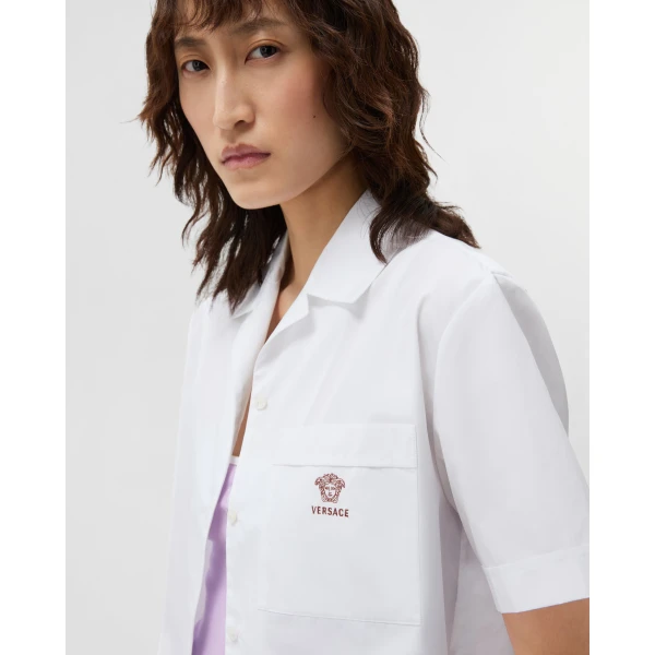 Versace Cotton-Poplin Crop Shirt in White, view 5 | Shirts
