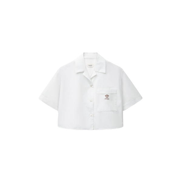 Cotton-Poplin Crop Shirt in White