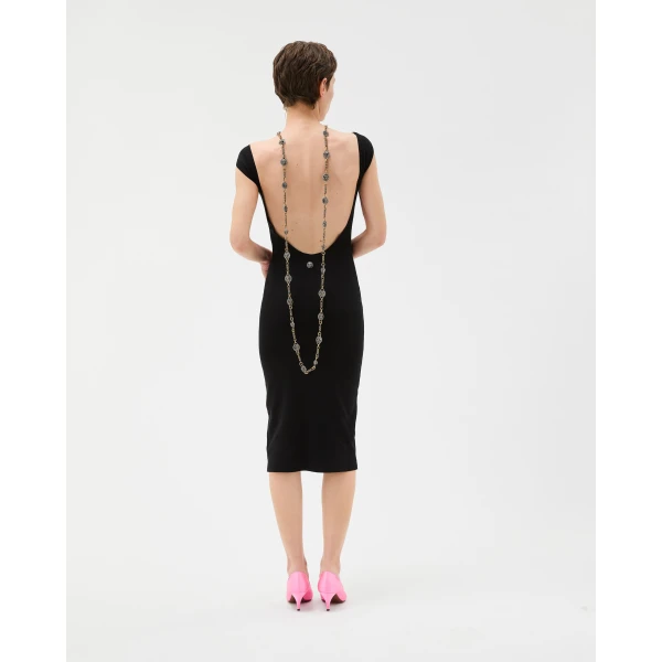 Versace Cotton Ribbed Knit Midi Dress in Black, view 2 | Midi Dresses