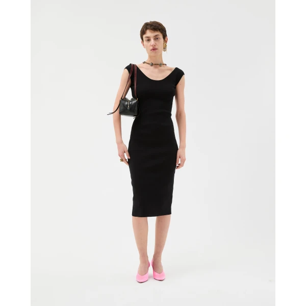 Versace Cotton Ribbed Knit Midi Dress in Black, view 3 | Midi Dresses