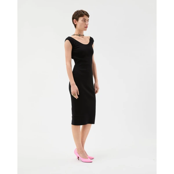 Versace Cotton Ribbed Knit Midi Dress in Black, view 4 | Midi Dresses