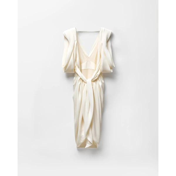 Versace Crêpe Marocaine Silk Midi Dress in Yellow, view 3 | Midi Dresses