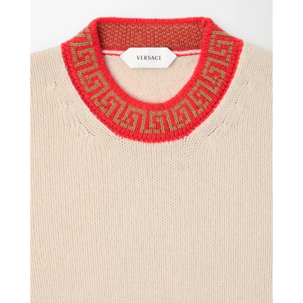 Versace Crewneck Wool and Cashmere Sweater in Beige, view 2 | Sweaters