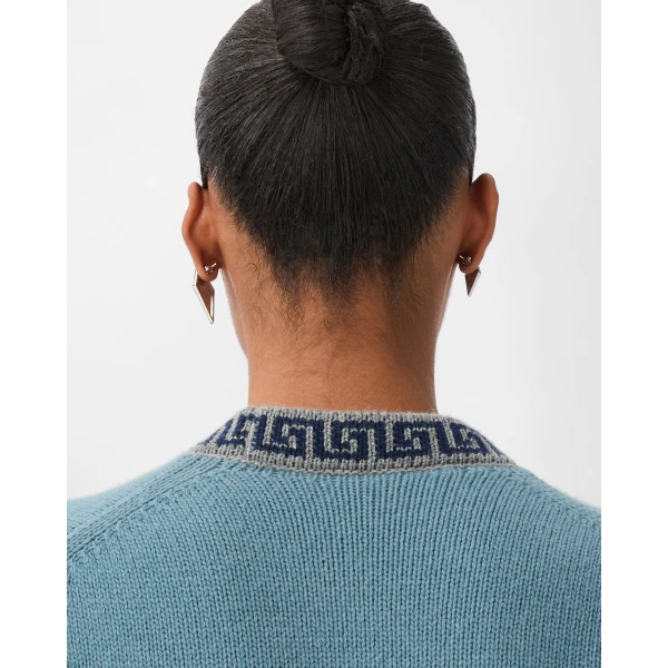 Versace Crewneck Wool and Cashmere Sweater in Light Blue, view 4 | Sweaters