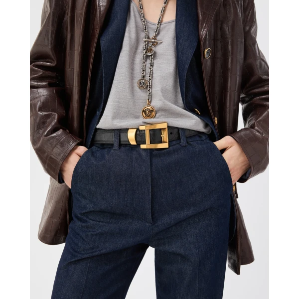 Versace Croc-Effect Leather Belt 3 cm in Black, view 2 | Belts