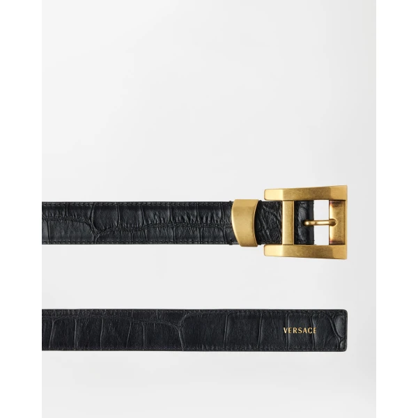Versace Croc-Effect Leather Belt 3 cm in Black, view 3 | Belts