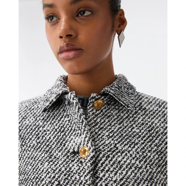 Versace Cropped Wool Bouclé Blouson in Grey, view 4 | Jackets
