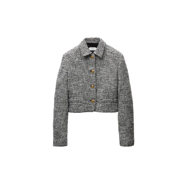 Versace Cropped Wool Bouclé Blouson in Grey | Jackets | Coveti