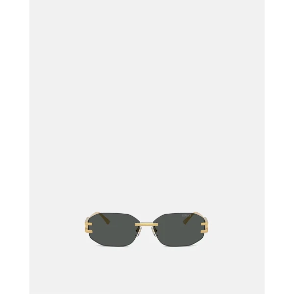 Versace Damier Plaque Sunglasses in Black and Gold, view 2 | Sunglasses