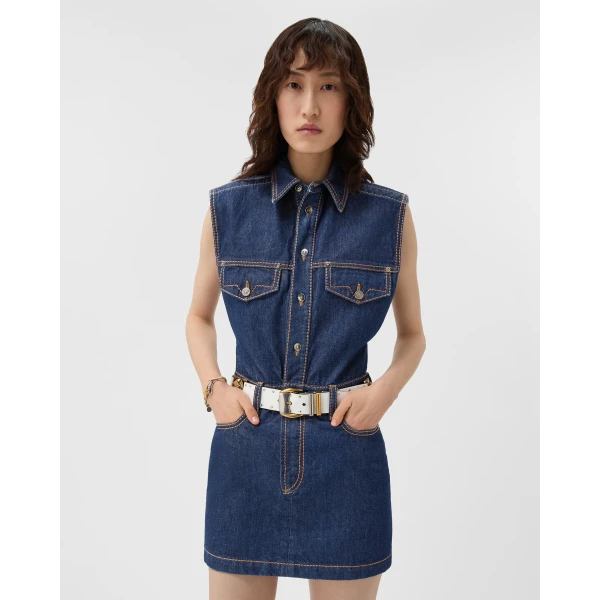 Versace Denim Mini Dress in Blue, view 2 | Denim Dresses