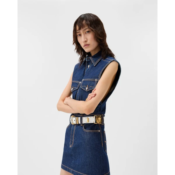 Versace Denim Mini Dress in Blue, view 4 | Denim Dresses