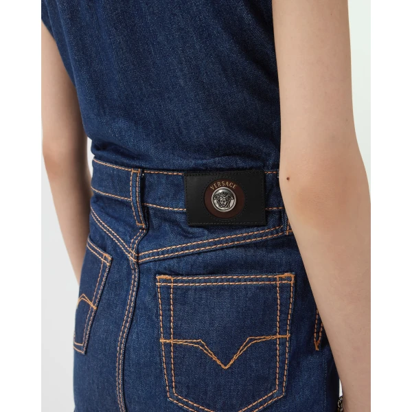 Versace Denim Mini Dress in Blue, view 5 | Denim Dresses