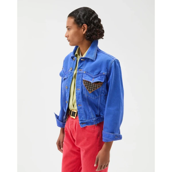 Versace Denim Slim Blouson in Blue, view 4 | Denim