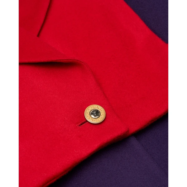 Versace Double Wool Coat in Purple and Red, view 2 | Wool Coat