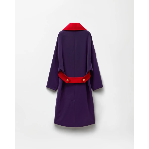 Versace Double Wool Coat in Purple and Red, view 3 | Wool Coat