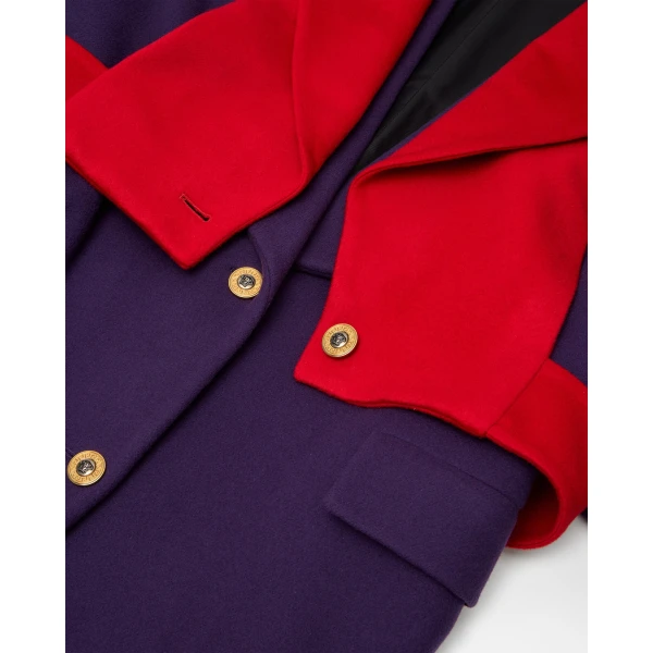 Versace Double Wool Coat in Purple and Red, view 4 | Wool Coat