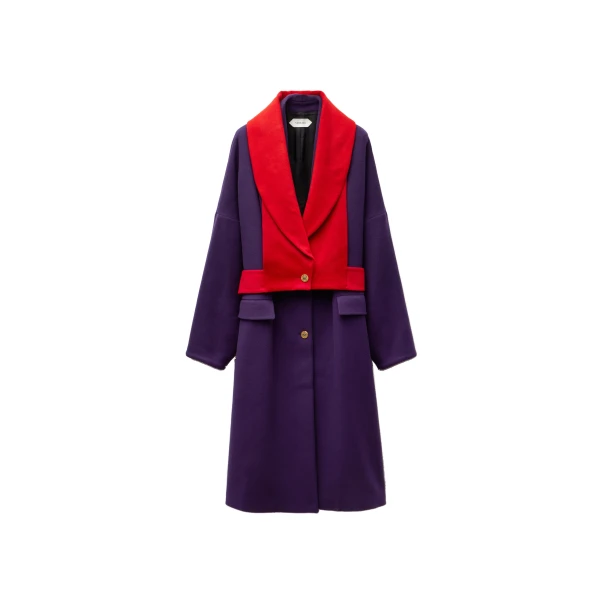 Double Wool Coat in Purple and Red