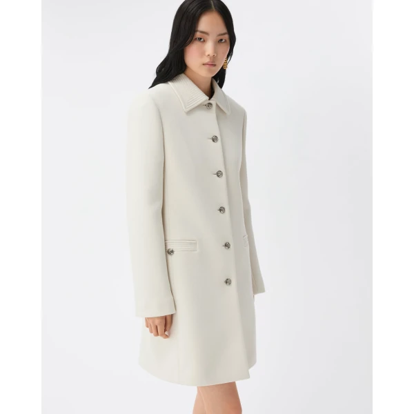 Versace Double-Wool Coat in White, view 4 | Wool Coat