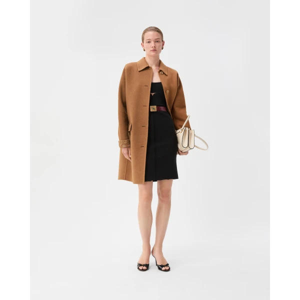 Versace Double-Wool and Cashmere Coat in Beige, view 2 | Wool Coat