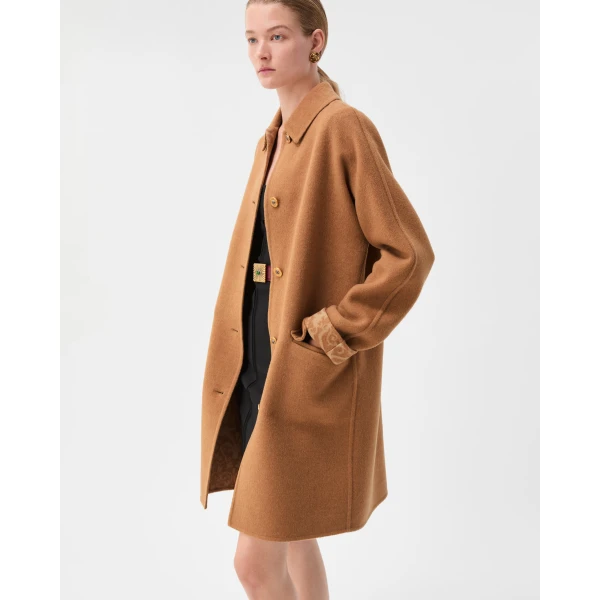 Versace Double-Wool and Cashmere Coat in Beige, view 4 | Wool Coat