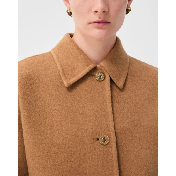 Versace Double-Wool and Cashmere Coat in Beige, view 5 | Wool Coat
