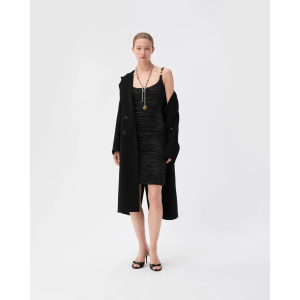 Versace Double-Wool and Cashmere Coat in Black, view 2 | Wool Coat