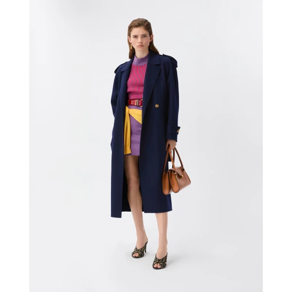 Versace Double-Wool and Cashmere Coat in Blue, view 2 | Wool Coat