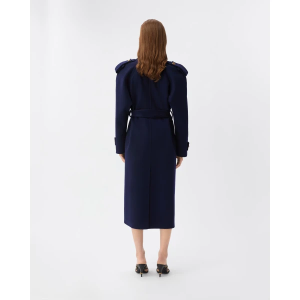 Versace Double-Wool and Cashmere Coat in Blue, view 3 | Wool Coat