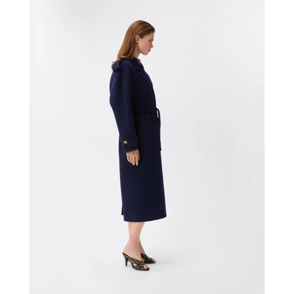 Versace Double-Wool and Cashmere Coat in Blue, view 4 | Wool Coat