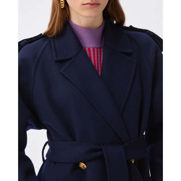 Versace Double-Wool and Cashmere Coat in Blue, view 5 | Wool Coat