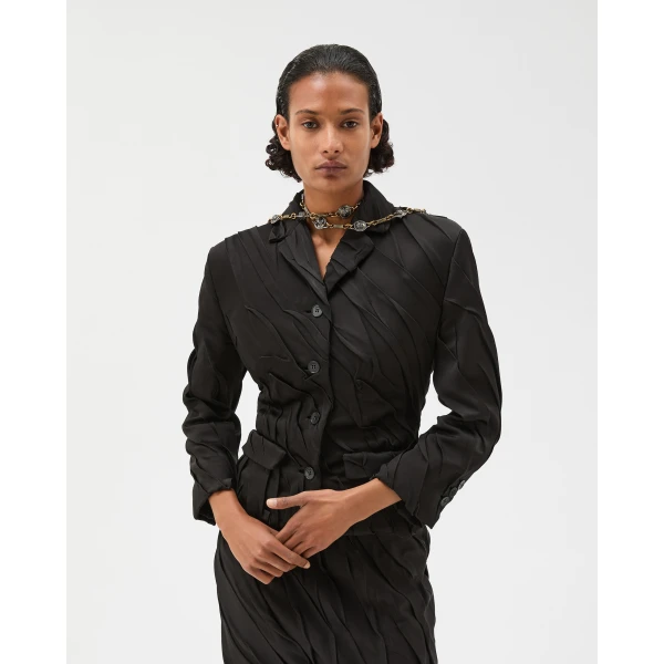 Versace Draped Envers-Satin Blazer in Black, view 2 | Blazers