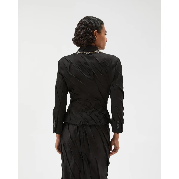Versace Draped Envers-Satin Blazer in Black, view 3 | Blazers