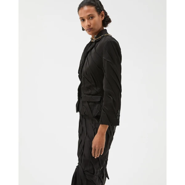 Versace Draped Envers-Satin Blazer in Black, view 4 | Blazers