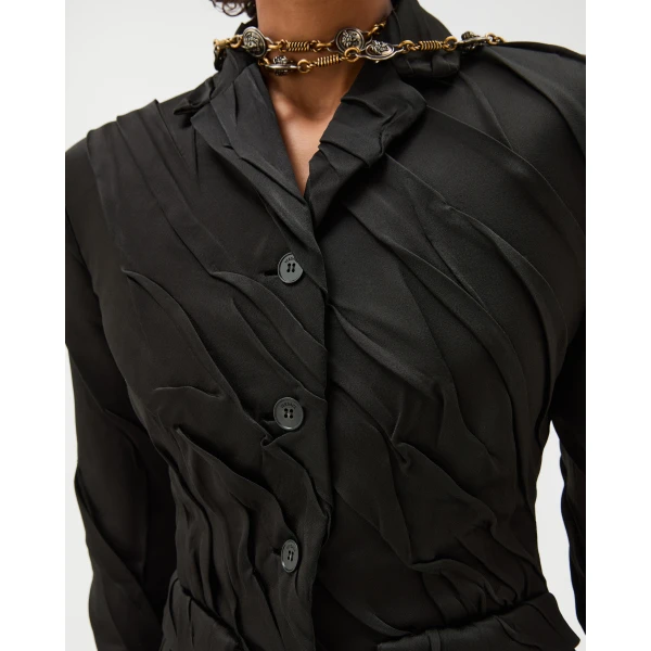 Versace Draped Envers-Satin Blazer in Black, view 5 | Blazers