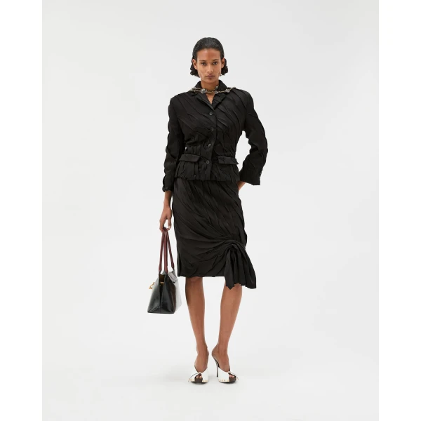 Versace Draped Envers-Satin Blazer in Black, view 6 | Blazers