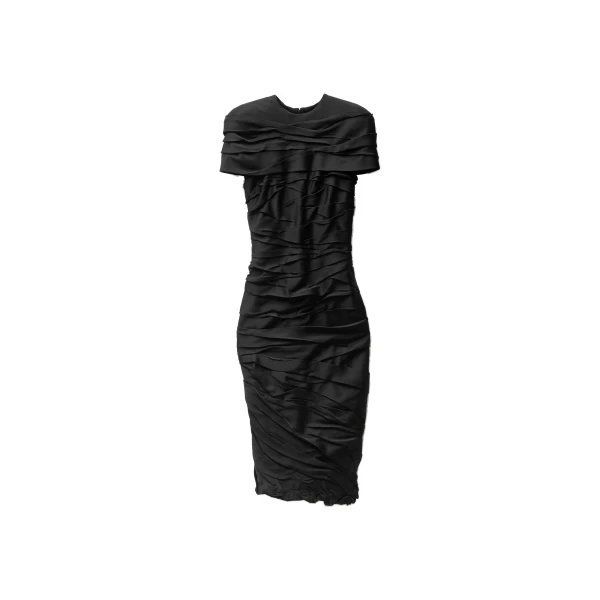 Draped Envers-Satin Midi Dress in Black