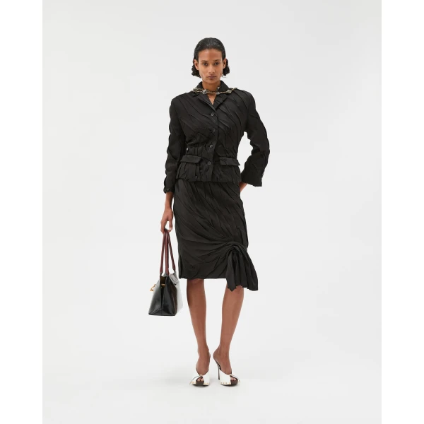 Versace Draped Envers-Satin Midi Skirt in Black, view 2 | Midi Skirts