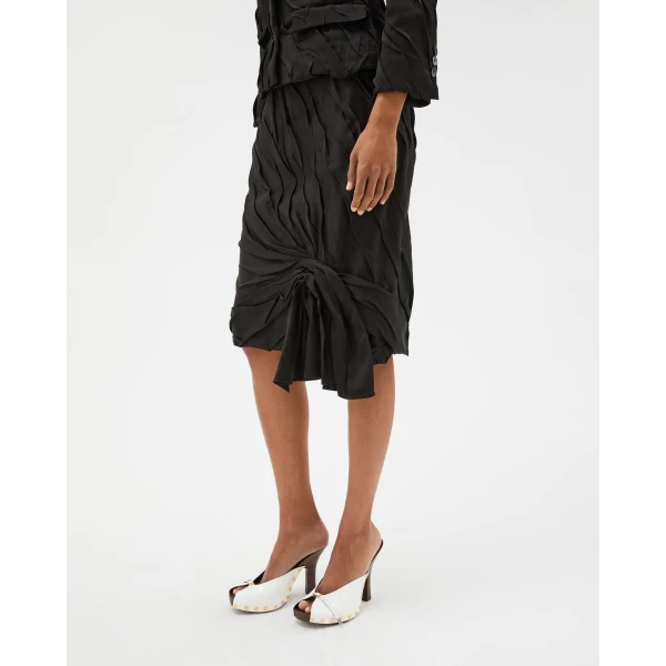 Versace Draped Envers-Satin Midi Skirt in Black, view 4 | Midi Skirts