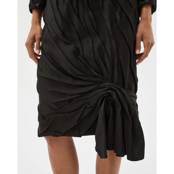 Versace Draped Envers-Satin Midi Skirt in Black, view 5 | Midi Skirts