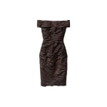 Versace Draped Envers-Satin Off-Shoulder Midi Dress in Brown | Midi Dresses | Coveti