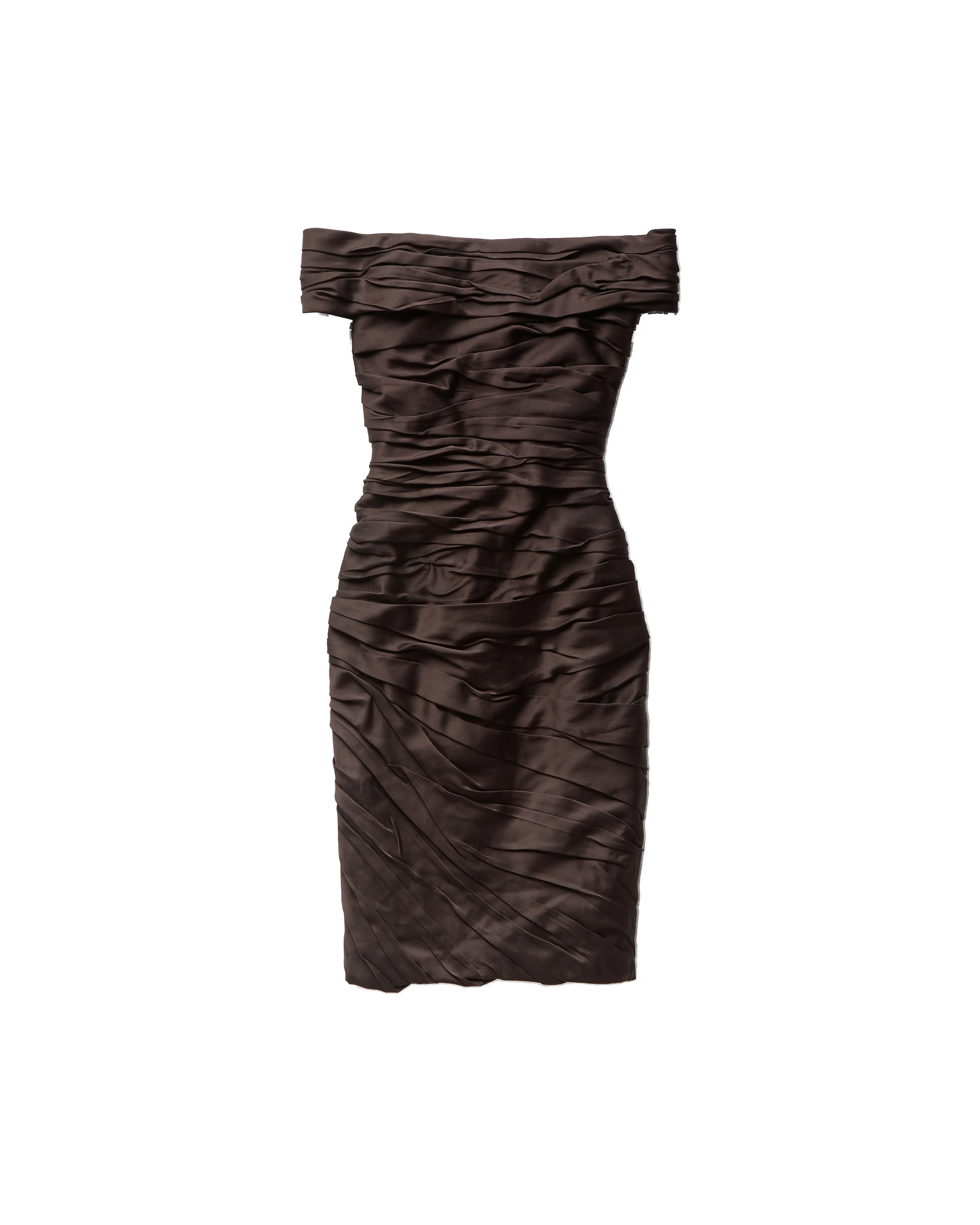 Versace Draped Envers-Satin Off-Shoulder Midi Dress in Brown Versace Draped Envers-Satin Off-Shoulder Midi Dress in Brown | Midi Dresses | Coveti