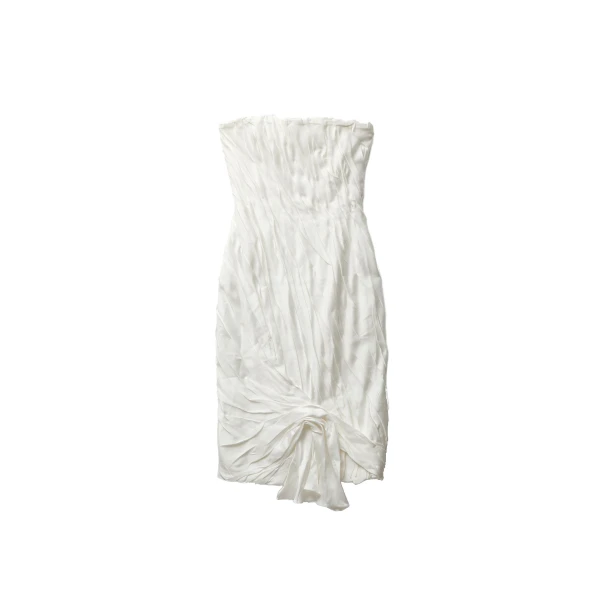 Draped Envers-Satin Strapless Midi Dress in White