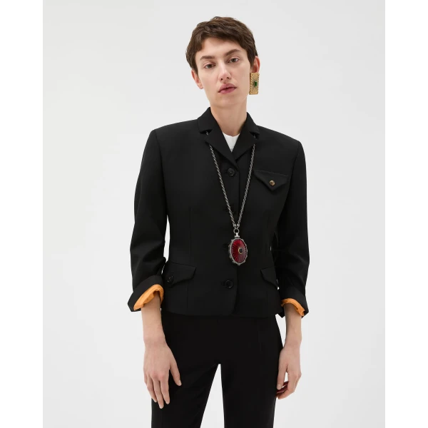 Versace Draped Grain De Poudre Wool Jacket in Black, view 2 | Jackets