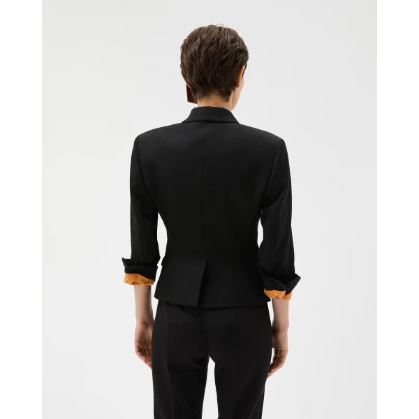 Versace Draped Grain De Poudre Wool Jacket in Black, view 3 | Jackets