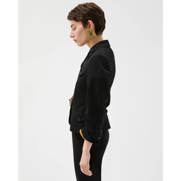 Versace Draped Grain De Poudre Wool Jacket in Black, view 4 | Jackets