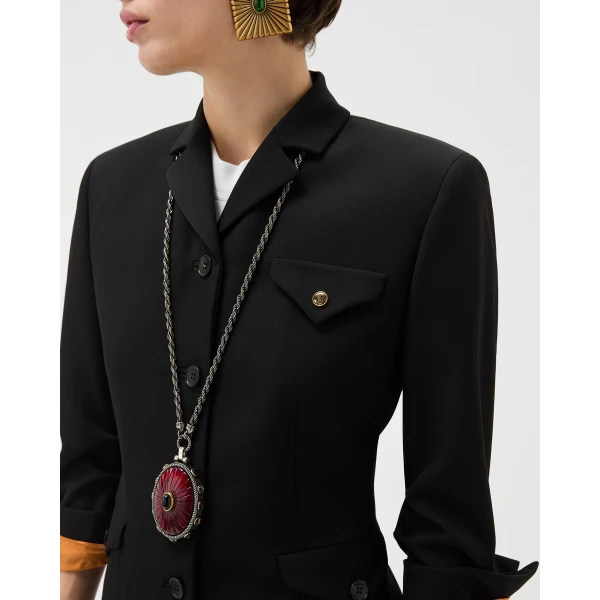 Versace Draped Grain De Poudre Wool Jacket in Black, view 5 | Jackets