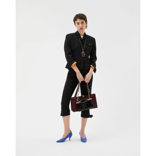 Versace Draped Grain De Poudre Wool Jacket in Black, view 6 | Jackets