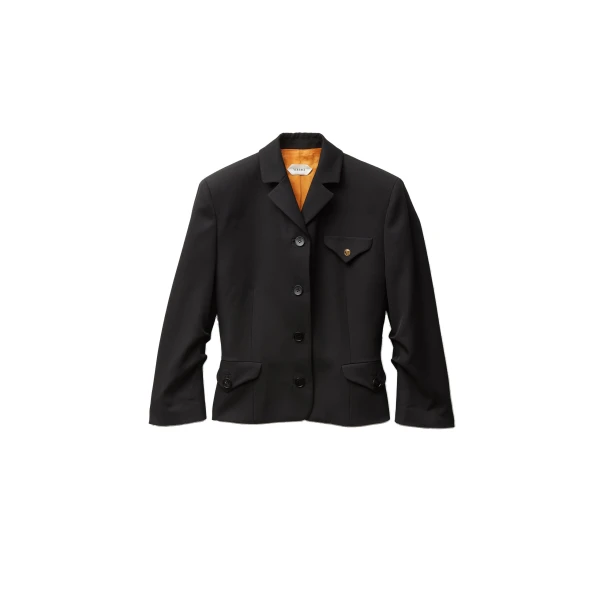 Versace Draped Grain De Poudre Wool Jacket in Black | Jackets | Coveti