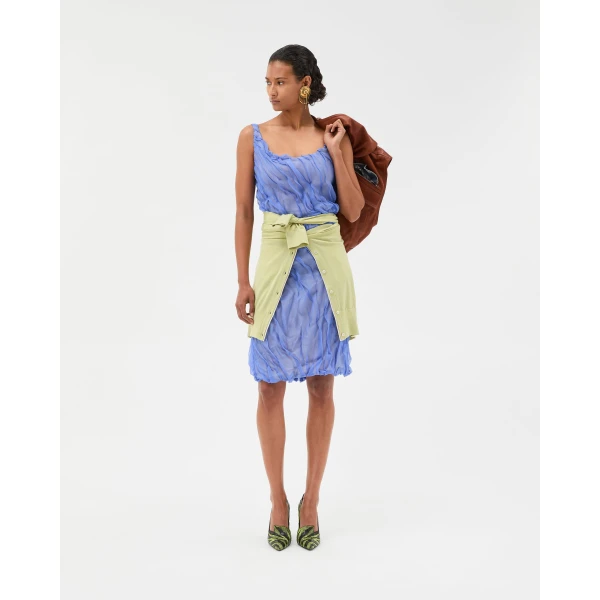 Versace Draped Silk-Chiffon Midi Dress in Light Blue, view 2 | Midi Dresses